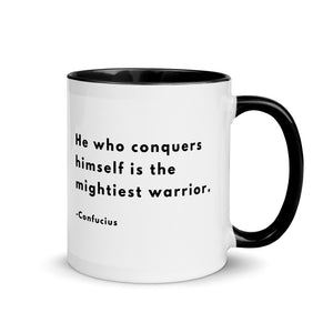 Confucius Warrior Quote white Coffee Mug with black text